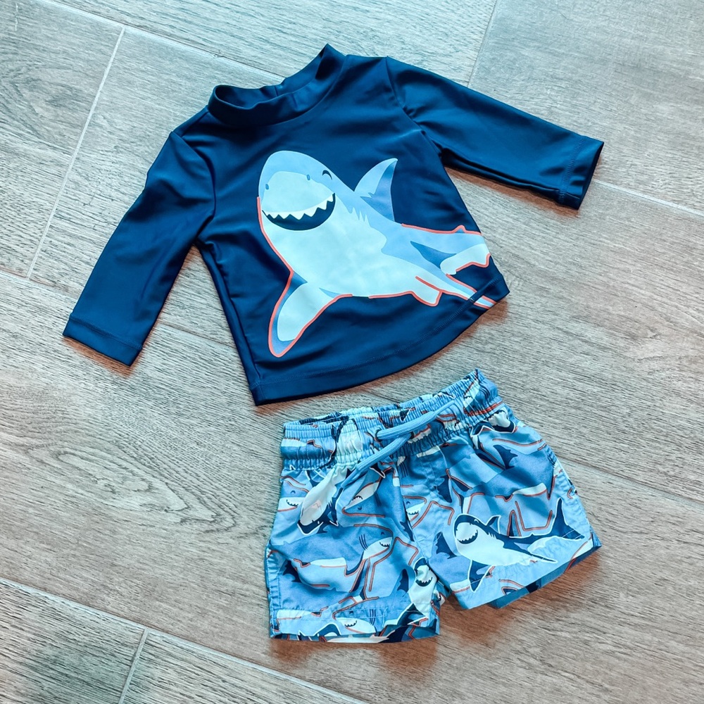 Baby Boy Swim Shark Set Shorts + Rash Guard 3M Carter’s 3 Months